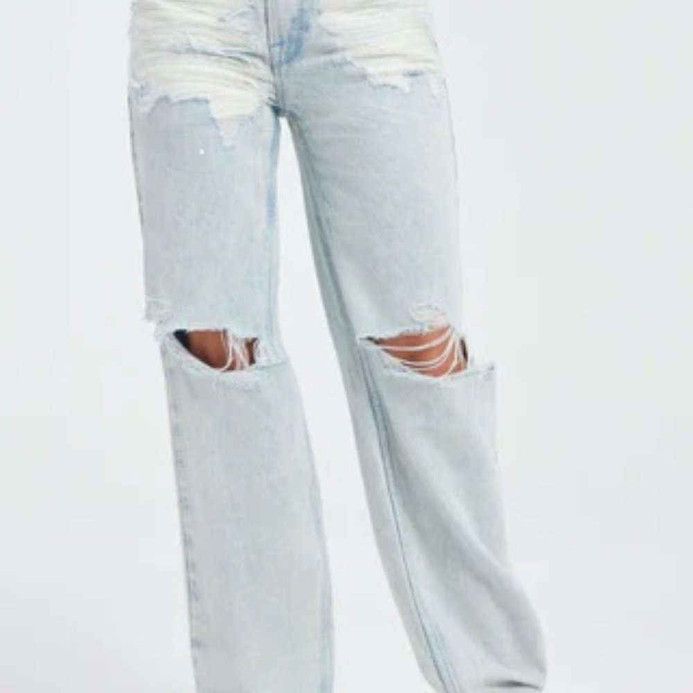 Good American Light Blue Distressed Jeans 12